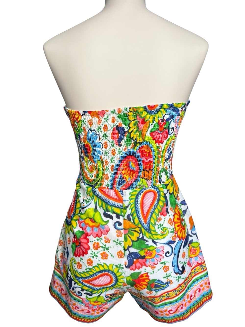Amanda Uprichard Strapless Floral Paisley Romper Cutout Smocked Size Small - Picture 2 of 10